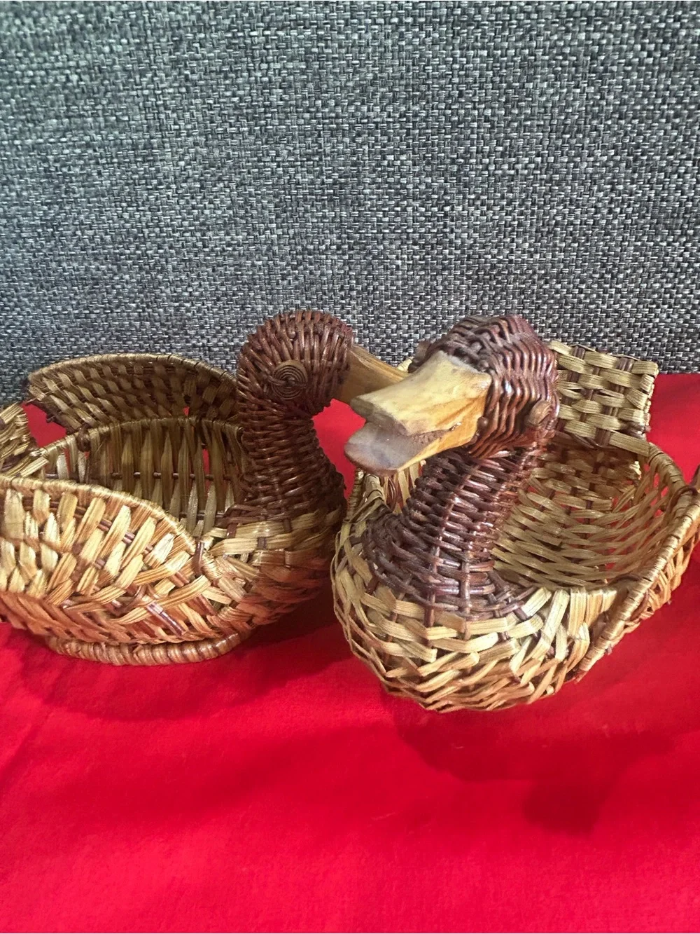 Handwoven Natural Brown Rattan Duck Accent Baskets - Set of 2